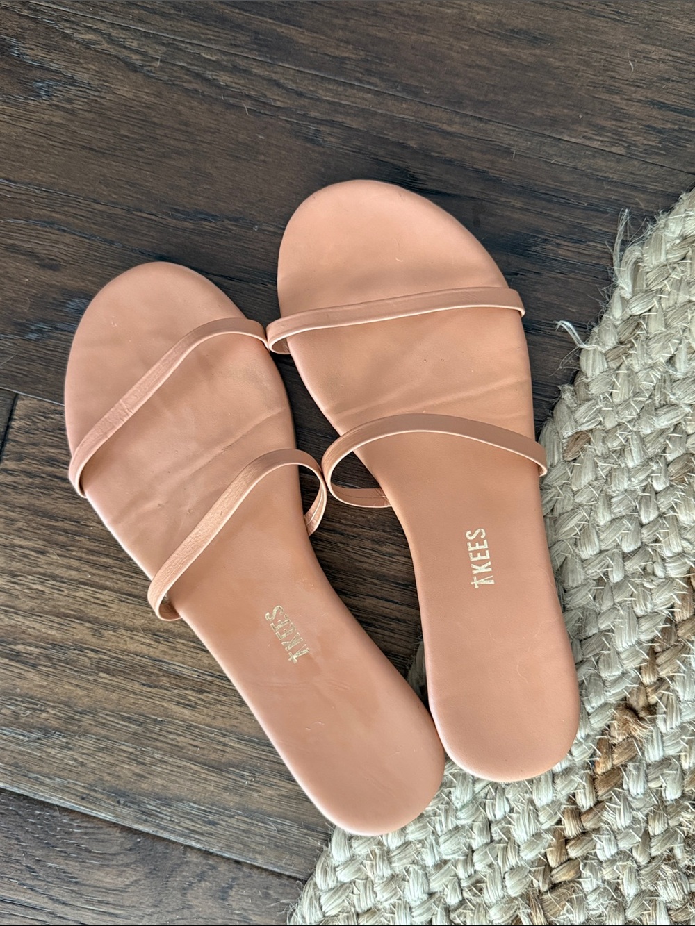 TKEES Slim Double-Strap Slide Sandals in Peachy Nude